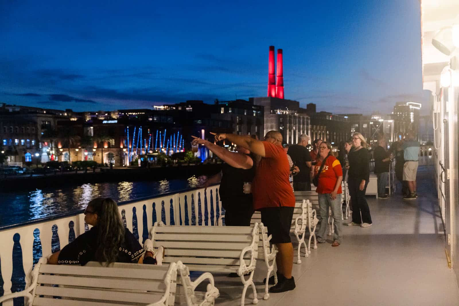 Ignite 2026 attendees on a riverboat deck at dusk